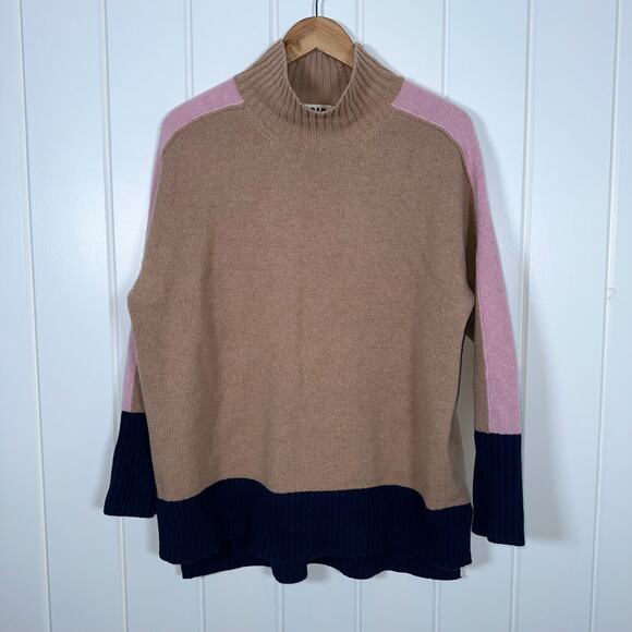 Boden Wool Sweater M Jessica LS Pullover Oversized Jumper Tan Pink Navy Blue - Picture 1 of 8